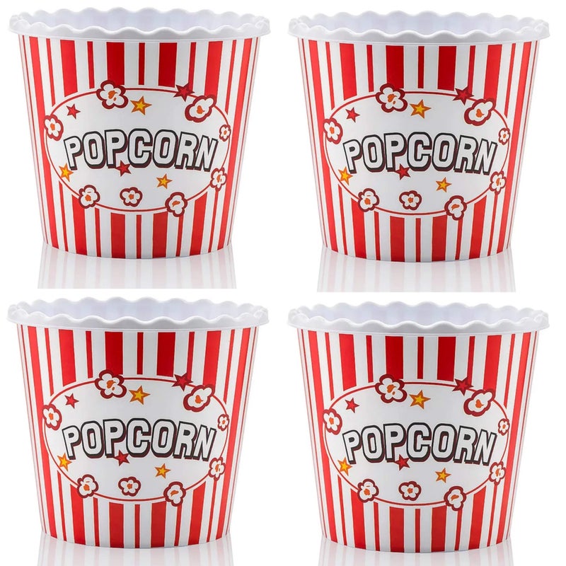 ONONEXPRESS Modern Style Reusable Plastic Popcorn Box/Popcorn Containers/Popcorn Bowls Set for Movie Theater Night - (BPA Free - Red/White 4 Pack-75 oz) - Image 1